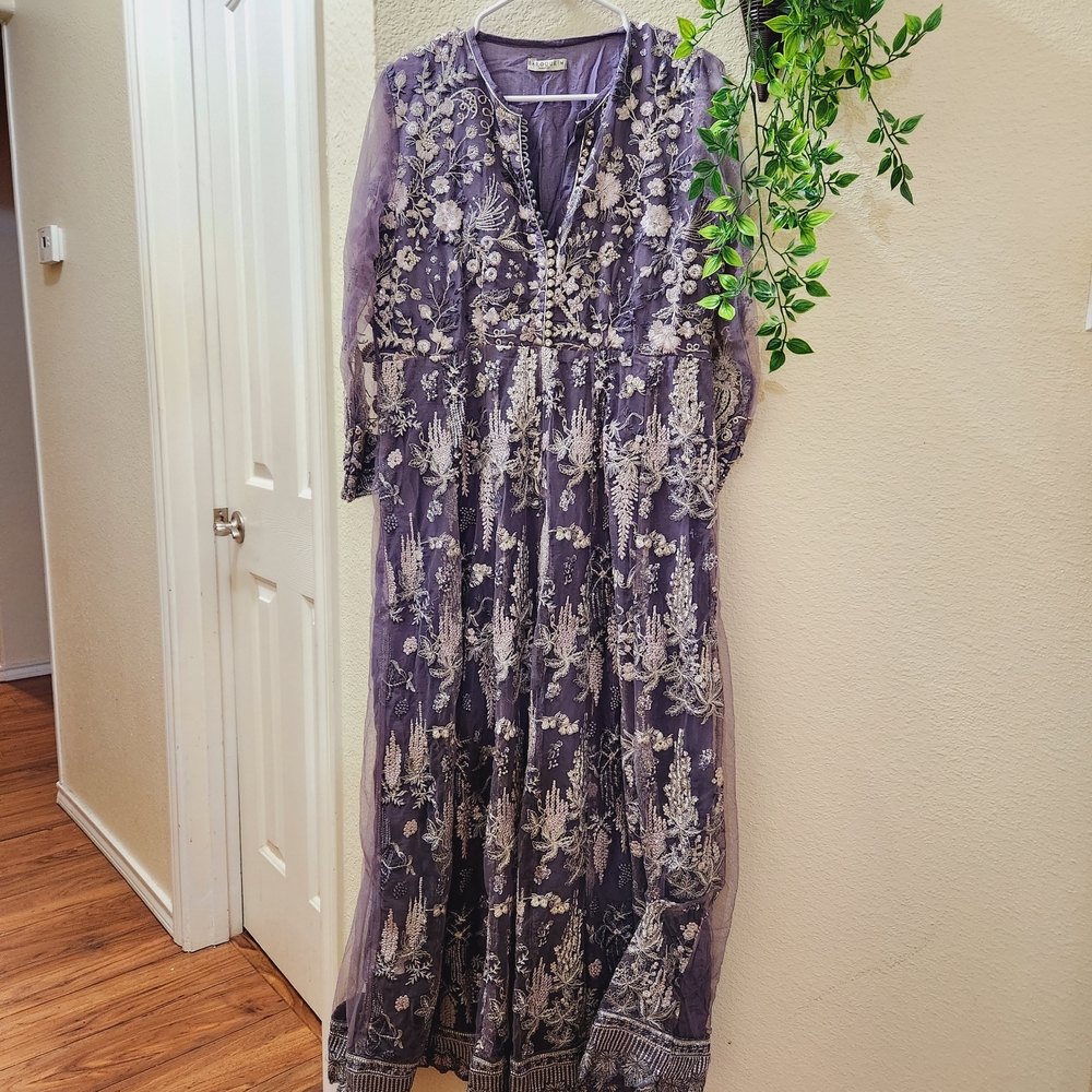 Floral Embroidered Long Sleeve Dress in Purple